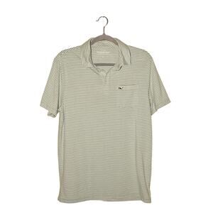 VINEYARD VINES $95 Green White Striped Edgartown Polo Pima Cotton‎ Men's Small
